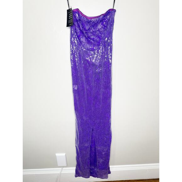 Retrofete Lucie Sequin Lace Semi Sheer Maci Dress Amethyst Purple Medium NEW - Picture 5 of 12